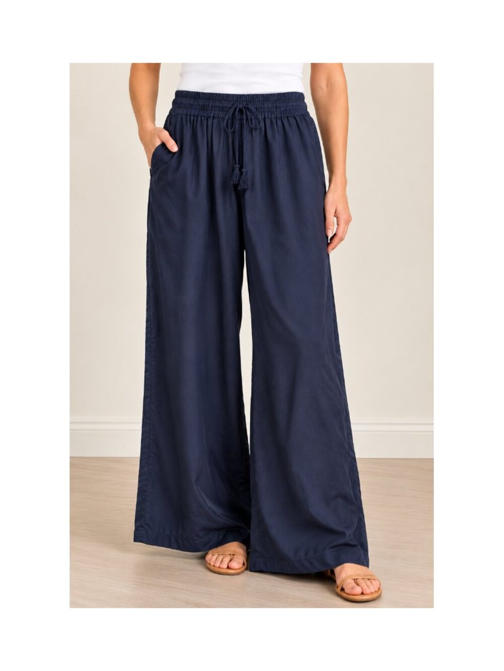 Splendid Navy Lyocell Wide Leg Drawstring Pants Size Small
